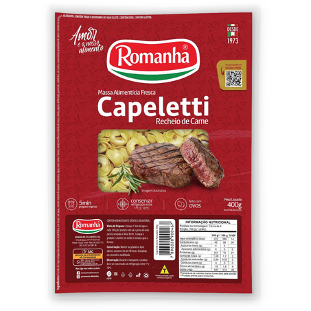 Massa  Recheada Romanha 400g - Capeletti - Carne