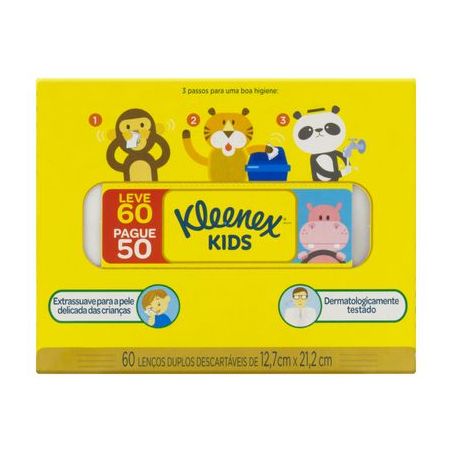 Lenço de Papel Kleenex Kids Folha Dupla Extra Suave  Caixa 60un
