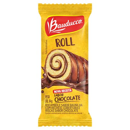 Bolinho baunilha recheio e cobertura chocolate bauducco roll