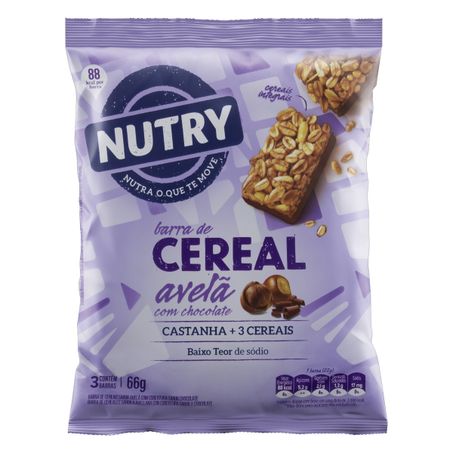 Pack barra de cereal avelã cobertura chocolate nutry com 3 unidades
