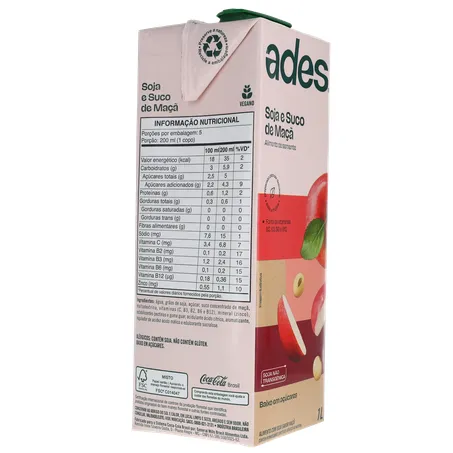 Bebida Base Soja Ades Frutas Maça 1l 360-30