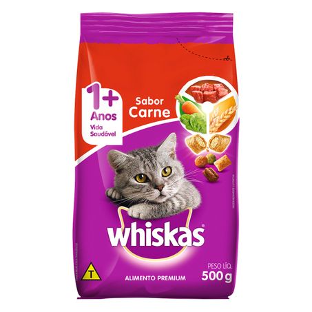 RAÇÃO PARA GATOS ADULTOS 1+ CARNE WHISKAS PACOTE