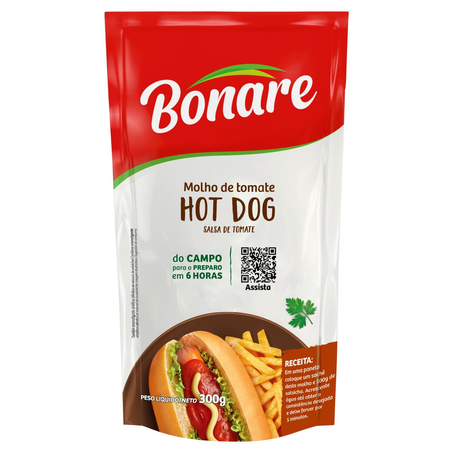 Molho de Tomate Bonare 300g - Hot Dog - Sachê