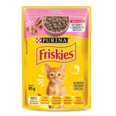 Ração úmida friskies sachê para gatos filhotes sabor carne 85g