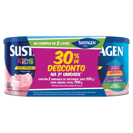 Composto Alimentar Sustagen Kids Morango com 2 Latas 380G