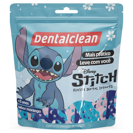 Fio Dental Dental Clean Com 50 unidades - Com Cabo - Stitch - Morango