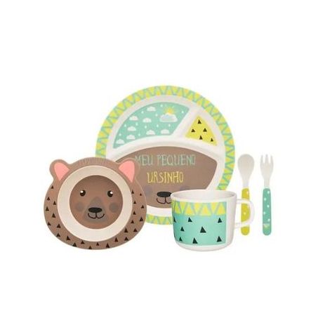 CONJUNTO OXFORD REFEIÇÃO INFANTIL 5 PEÇAS URSINHO