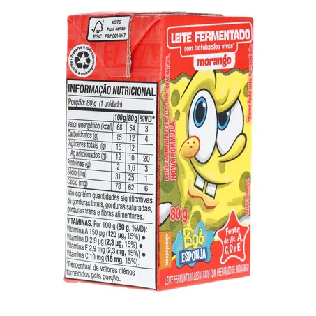LEITE FERMENTADO BOB ESPONJA MORANGO C/6 360-31