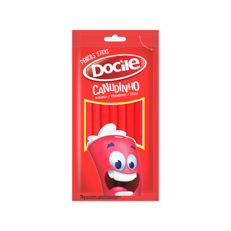 Bala de Gelatina Docile Canudinho Brilho Morango Pacote 70G