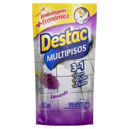 Limpador Destac 500ml - Com Brilho - Lavanda - Refil