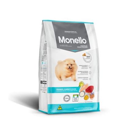 Ração para cães monello filhotes raças pequenas frango, carne e ovos 1kg