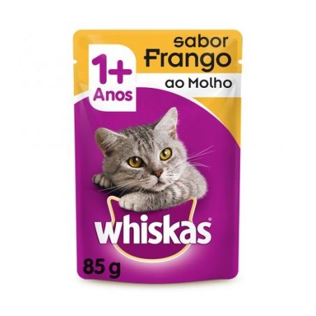 Pet racao/molho gatos whiskas sache adulto frango 1+ 85g