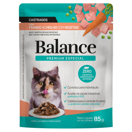 Ração para Gatos Balance 85g - Castrados - Frango ao Molho de Vegetais