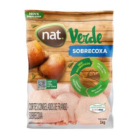 Sobrecoxa de frango nat verde congelada 1kg