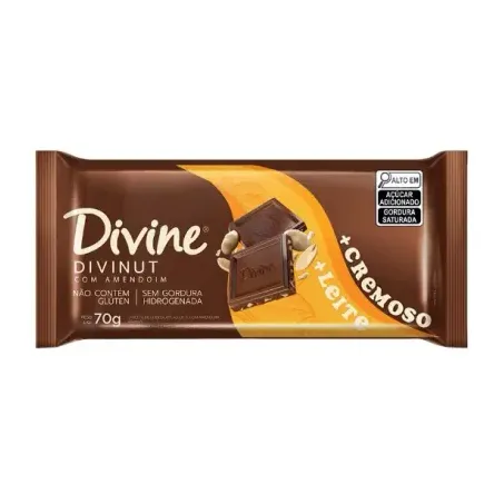 Choc. barra divine mais cremoso ao leite c/ amendoim 70g