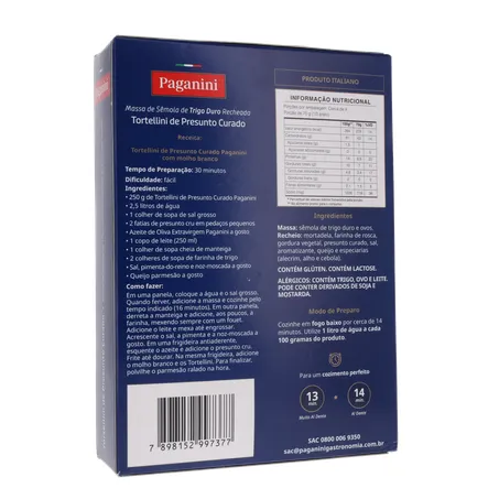 Massa Tortellini Paganini Presunto Curado Caixa 250gr 360-16