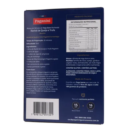 Massa Ravioli Paganini Queijo e Trufa Caixa 200gr 360-19