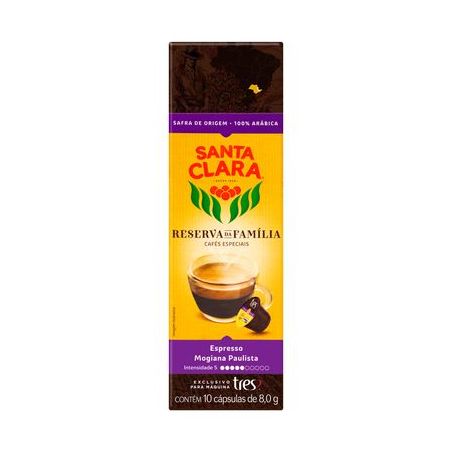 Café em Cápsula Torrado E Moído Espresso Mogiana Paulista Santa Clara Reserva Da Família Caixa 10 Unidades 80G