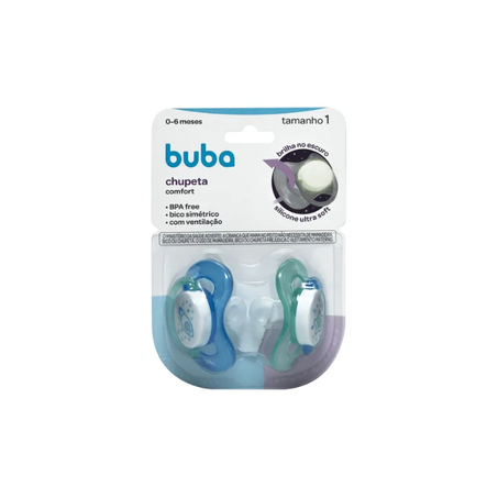 KIT BUBA CHUPETA COMFORT TAMANHO 1 NOTURNA FOGUETE 2 PEÇAS