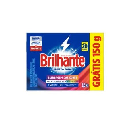 Detergente em pó brilhante limpeza total grátis 150g 1.6kg