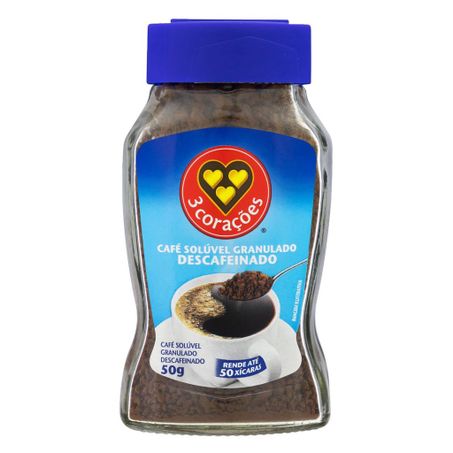 Café Solúvel Granulado 3corações Descafeinado Pote de Vidro 50gr