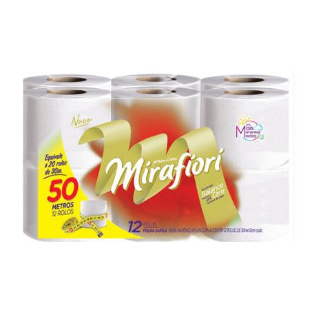 Papel Higiênico Mirafiore Folha Dupla 50m C/12 Rolos