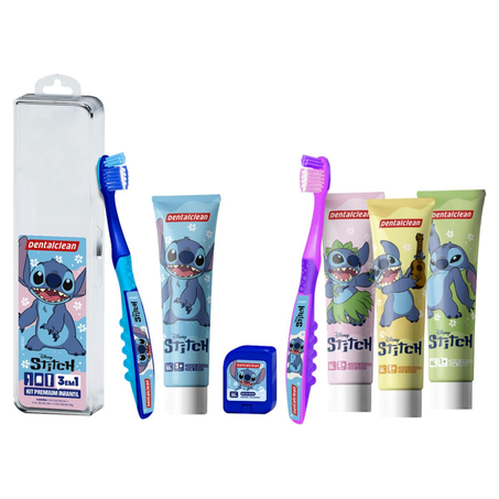 Kit Dentalclean Escova de Dente + Fio Dental + Gel Dental - Stitch