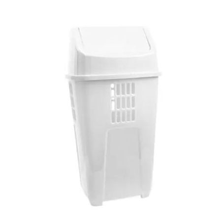 LIXEIRA PLÁSTICA 50L C/ TAMPA BASCULANTE BRANCA PLASVALE