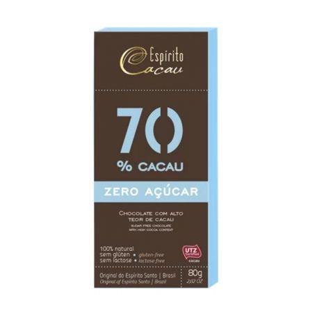 Chocolate Barra Espírito Cacau 70% Zero Açúcar 80G