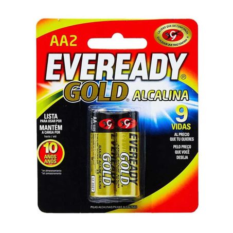 PILHA EVEREADY GOLD ALCALINA AA2 PEQUENA 2UN