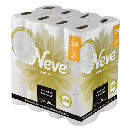 PAPEL HIGIÊNICO NEVE SUPREME COM 24 ROLOS FOLHA TRIPLA 360-1