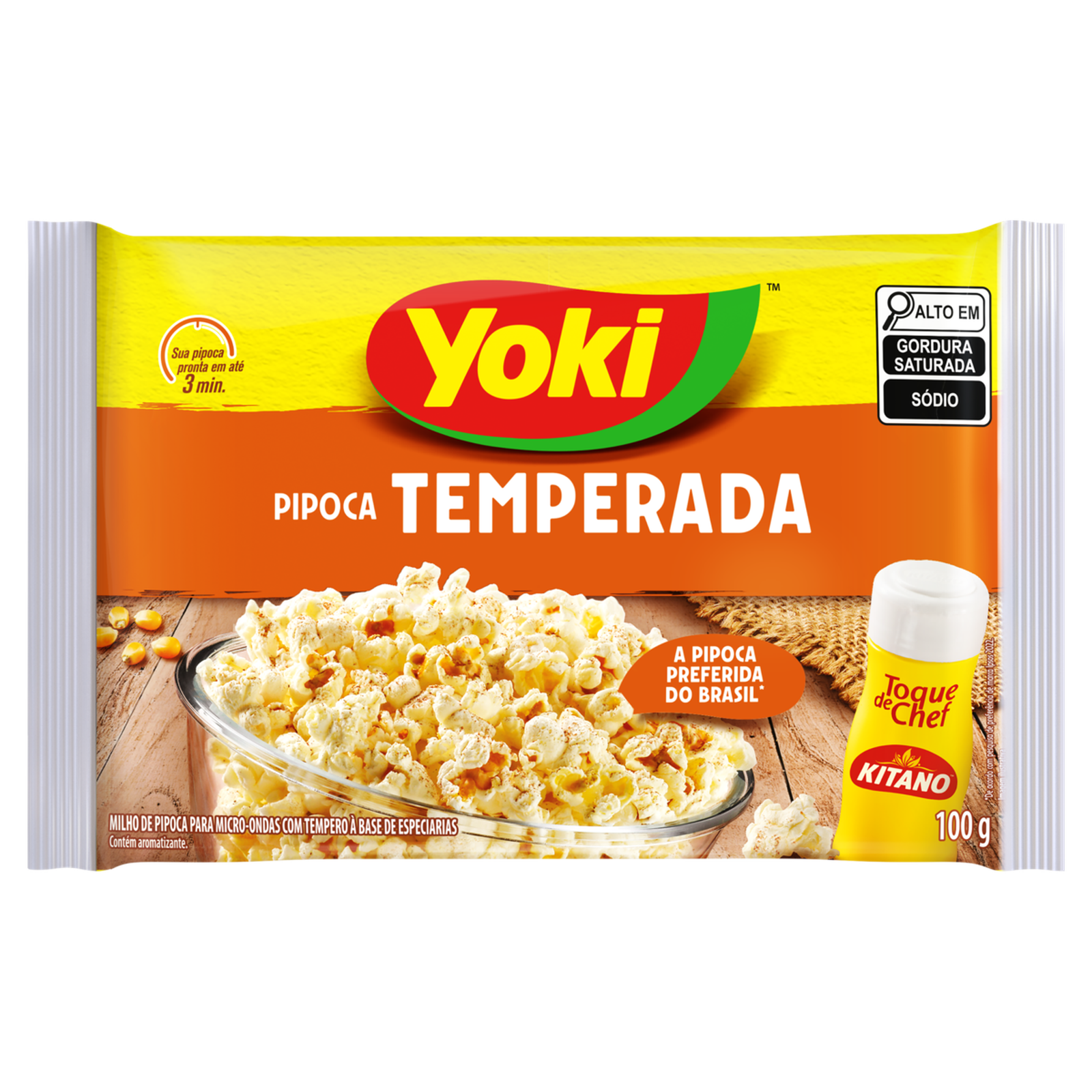 Pipoca de Microondas Yoki Popcorn Temperada com Toque de Chef Kitano 100G