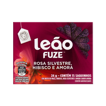 Chá rosa silvestre, hibisco e amora leão fuze com 15 sachês