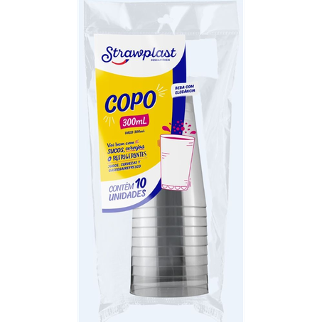 COPO DESCARTÁVEL STRAWPLAST CRISTAL 300ML C/10