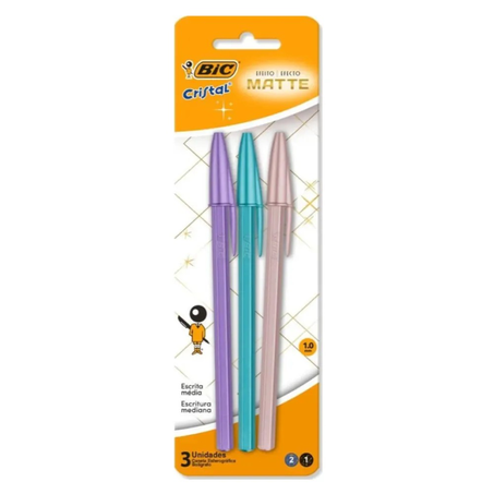 Caneta Bic Cristal Mate com 3 Unidades