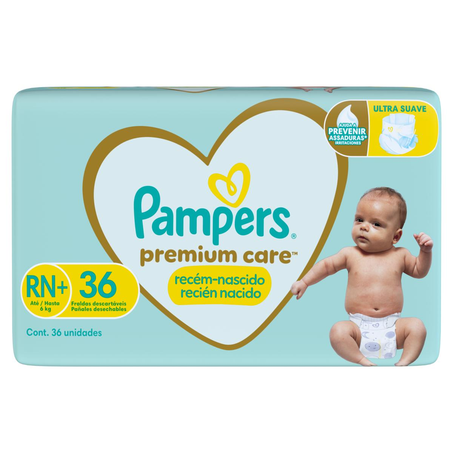 Fralda Pampers Premium Care Recém-nascido Tam. Plus - Com 36 Fraldas