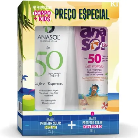 Kit protetor solar fps 50 120g + protetor kids fps 50 anasol 100g