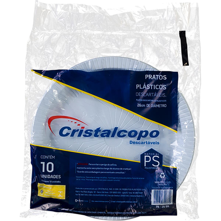Prato Descartável Cristalcopo Tam. 26cm - Com 10 Pratos