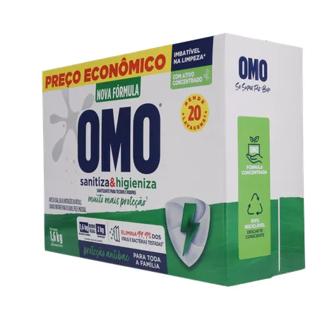 Lava-Roupas Pó Omo  Lavagem Perfeita Sanitiza & Higieniza Caixa 1.6kg 360-5