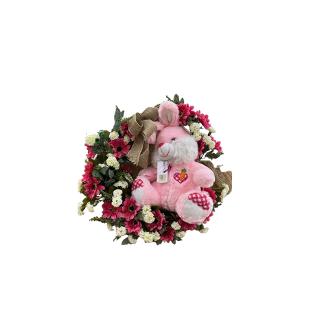 GUIRLANDA C/COELHO PELUCIA E MARGARIDA 45 CM      