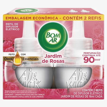 ODORIZADOR DE AMBIENTE BOM AR JARDIM DE ROSAS EMBALAGEM ECONÔMICA REFIL 2X16ML