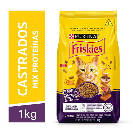 Ração Purina Friskies Megamix Castrados Mix 7Proteínas pacote com 1Kg