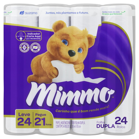 Papel Higiênico Mimmo 30m - Folha Dupla - Leve 24, Pague 21 Rolos