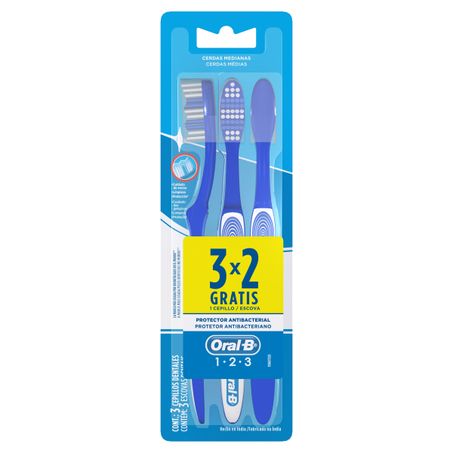 PACK ESCOVA DENTAL MÉDIA ORAL-B 1-2-3 LEVE 3 PAGUE 2 UNIDADES