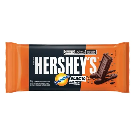 Chocolate Meio Amargo 40% Cacau Com Ovomaltine Black Hershey'S Pacote 75g