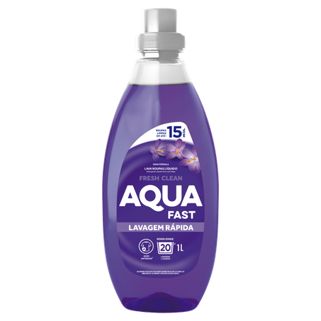 Lava-Roupas Líquido Fresh Clean Aquafast Lavagem Rápida Frasco 1L