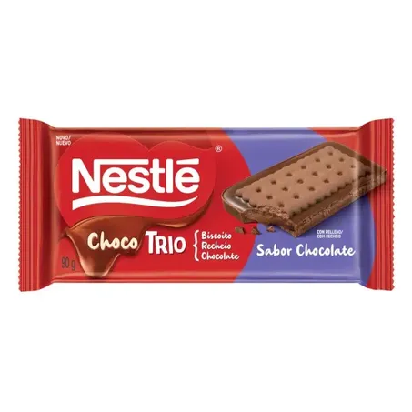 BARRA DE CHOCOLATE NESTLE CHOCOBISCUIT CHOCO TRIO 90G
