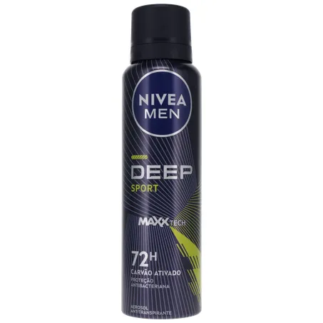 Antitranspirante Aerosol Nivea Men Deep Sport 72H Carvão Ativado Frasco Spray 150ml