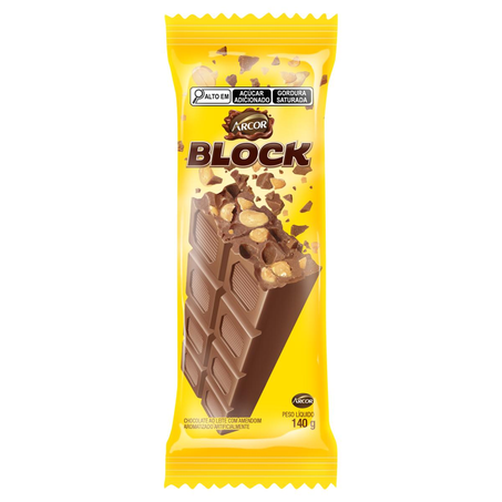 Chocolate Arcor 140g - Block -  Ao Leite - Com Amendoim