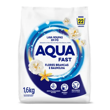 LAVA ROUPAS EM PO FLORES BAUNILHA AQUAFAST 1,6 KG 